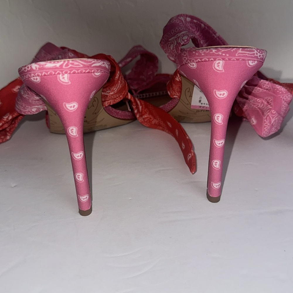 Gianni Bini x DANNIJO Misch Bandana Colorblock Print Ankle Wrap Bow Sandals - Picture 5 of 9
